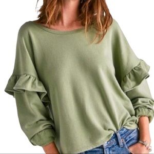 Lucky Brand Green Ruffled Sleeve Sweater M